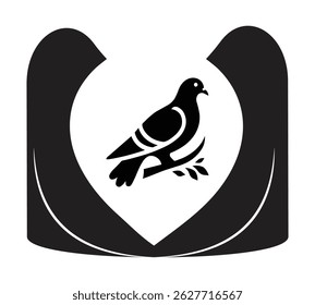 Black color pigeon icon logo vector design. 