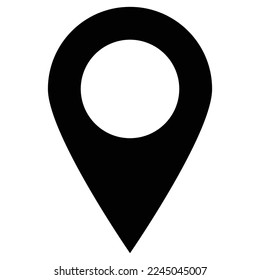 Black color pin vector icon, flat style map location pin. Basic vector symbol illustration marker element, isolated on white background.