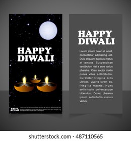 Black color religious background design for diwali festival with beautiful lamp in middle. Vertical banner vector illustration