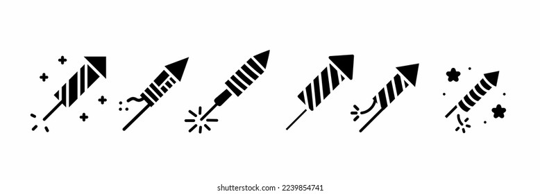 Black color rocket fireworks icon illustration collection. Stock vector.