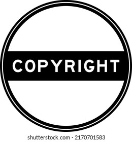 Black color round seal sticker in word copyright on white background