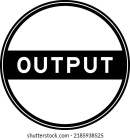 Black color round seal sticker in word output on white background