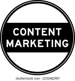 Black color round seal sticker in word content marketing on white background