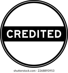 Black color round seal sticker in word credited on white background