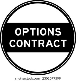 Black color round seal sticker in word options contract on white background