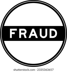 Black color round seal sticker in word fraud on white background