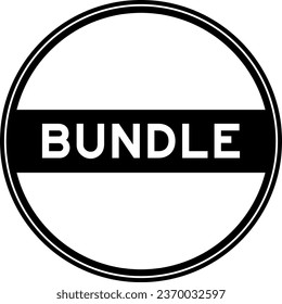 Black color round seal sticker in word bundle on white background
