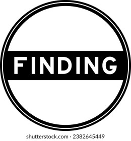 Black color round seal sticker in word finding on white background
