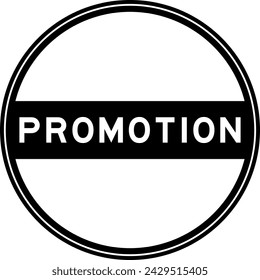 Black color round seal sticker in word promotion on white background