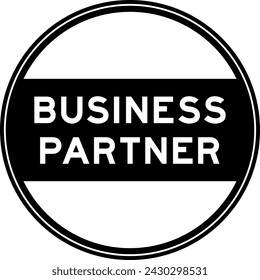 Black color round seal sticker in word business partner on white background