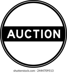 Black color round seal sticker in word auction on white background