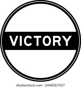 Black color round seal sticker in word victory on white background