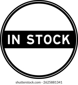 Black color round seal sticker in word in stock on white background