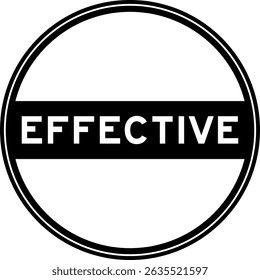 Black color round seal sticker in word effective on white background