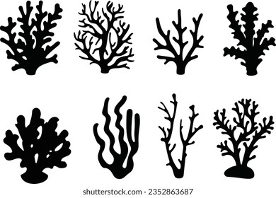 black color sea coral vector silhouette set