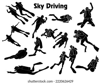 black color sea diving postures or sky driving background vector illustration