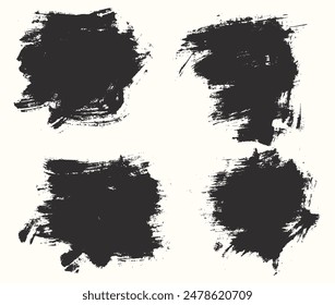 Black color set of brush stroke vector banner