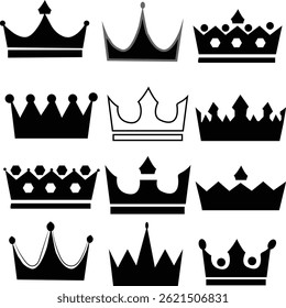 Black color set of crowns vector 