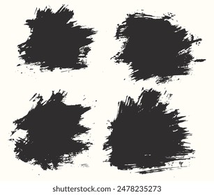 Black color set of grunge paint brush stroke background