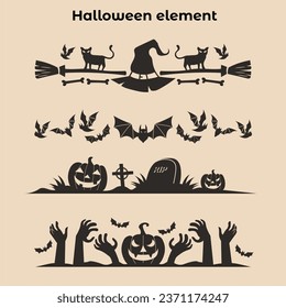 Black color set of Halloween elements.