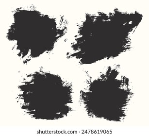 Black color set of paint grunge brush stroke design