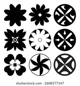 Black color shape set with white background vector design.    