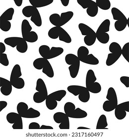 Black color silhouette butterfly repetition seamless pattern background