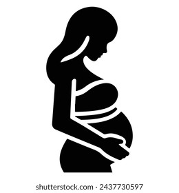 Black color silhouette of pregnant woman symbol on white background. Pregnancy Concept. Stylized vector icon Illustration. Modern Graphic Design.