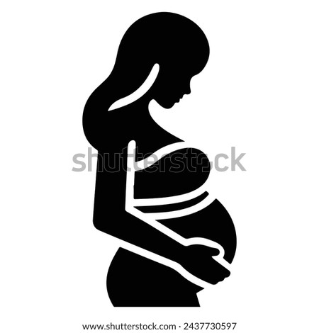 Black color silhouette of pregnant woman symbol on white background. Pregnancy Concept. Stylized vector icon Illustration. Modern Graphic Design.