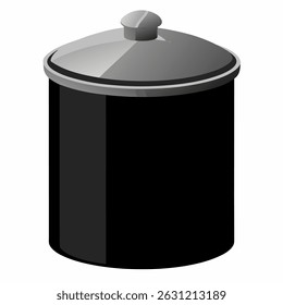 black color silver lid food drum, pot vector icon on white background