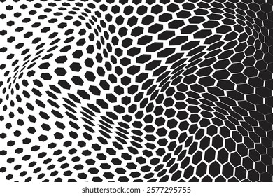 black color simple abstract polygon hexagon halftone blend wavy distort pattern abstract hexagon pattern