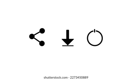 El icono de la tecnología de software de color negro es el botón de compartir, descargar y encender en el fondo de la ilustración vectorial de color blanco.