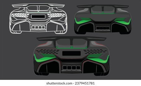 black color sports car vector template. car lines and car colors, into a complete sports car shape. rear view