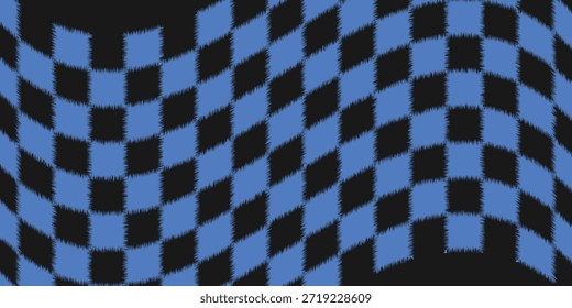 Black and color square chess board background. Grunge grass texture