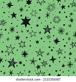 black color star patterns on green background, vector
