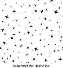 Black color stars seamless pattern on white background. Can be used for T-shirts, pajamas, fabrics, wallpapers, diaries, school exercise books, wrapping, decoration, backdrops and  backgrounds.