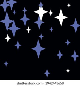 Black Color Stars White Dark Design Pic. New Year Holiday Print Blue Mystery Santa Wallpaper. Christmas Four-pointed Sky Chaotic Snow Pattern. Indigo Retro Winter Magic Night Background.