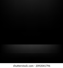 Black color studio table room background. Space for displaying products. Empty room with spotlight effect. Vector illustration.