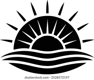 Black color sunrise icon silhouette vector art illustration design.