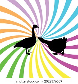 black color swan pattern on rainbow color spiral loop, vector, design, decorative, fabric, textile, napkin design, fun