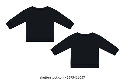 Black color Sweatshirt  vector illustration template front and back for kids isolated on white background