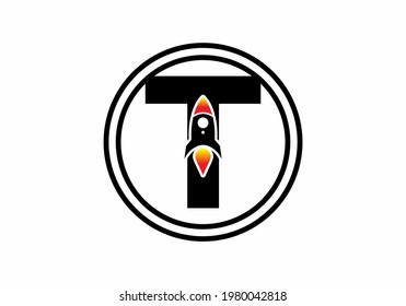 Black color of T initial letter with rocket design