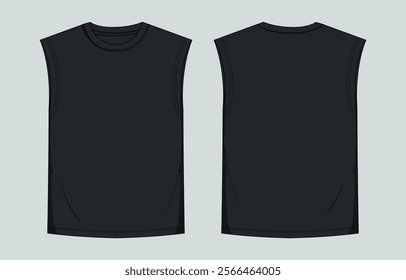 Black Color Tank tops Vector illustration template front d back  views