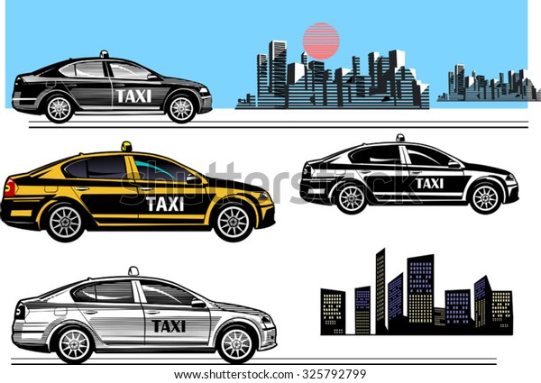 black and color\
taxi car. vector\
illustration