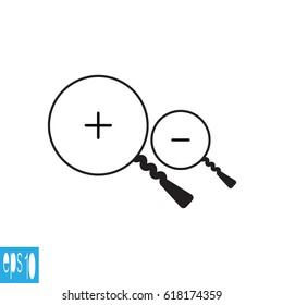Black color thin line search icon plus and minus - vector illustration
