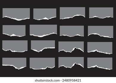 Black color torn paper sheet vector set