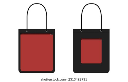 Black color tote hand bag vector illustration template front and back views