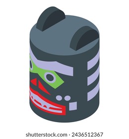 Black color totem icon isometric vector. Monument native. Inca statue maya