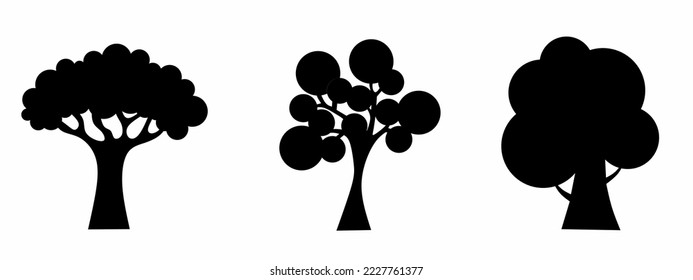 Black color tree icon collection. Stock vector