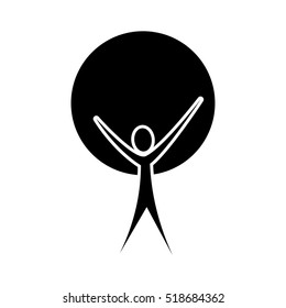 black color tree trunk human with foliage shape of circle